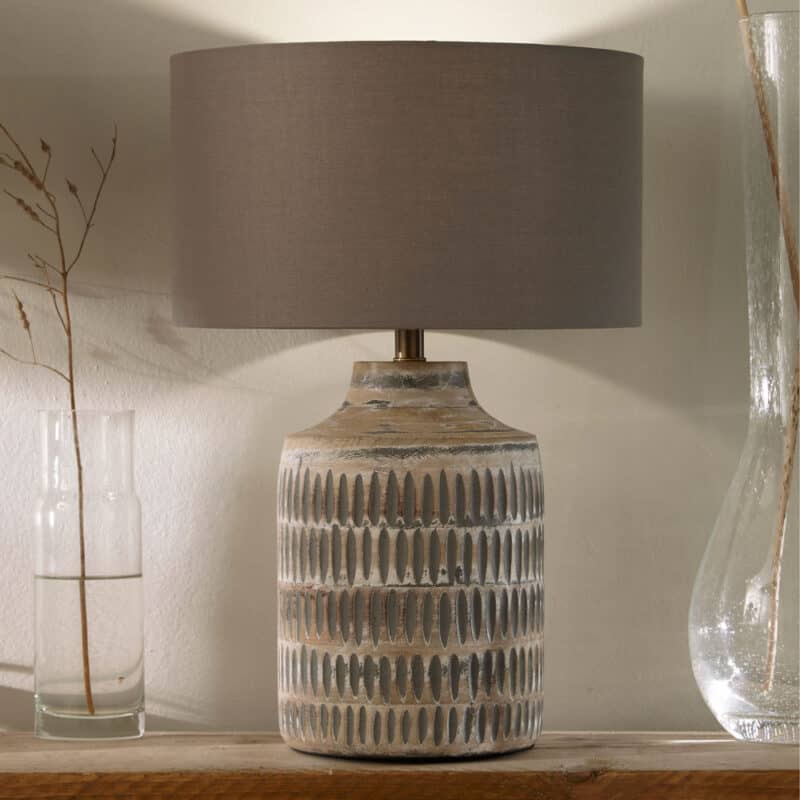 Rustic White Wash Textured Wood Table, White Rustic Table Lamp