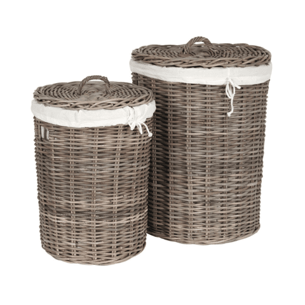 Bali Grey Kubu Set of 2 Round Linen Baskets