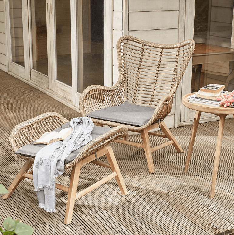 Aurora Outdoor Chair & Hocker Set - Natural