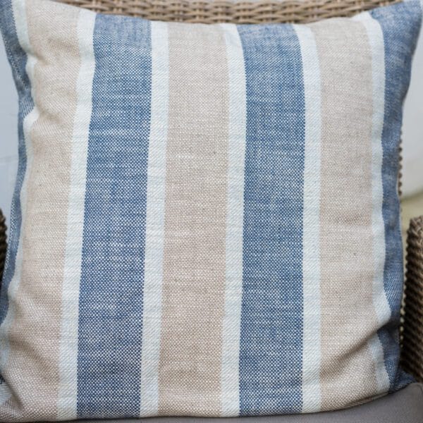 Rustic Linen Blue Wide Stripe Cushion