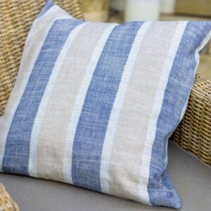 Rustic Linen Blue Wide Stripe Cushion