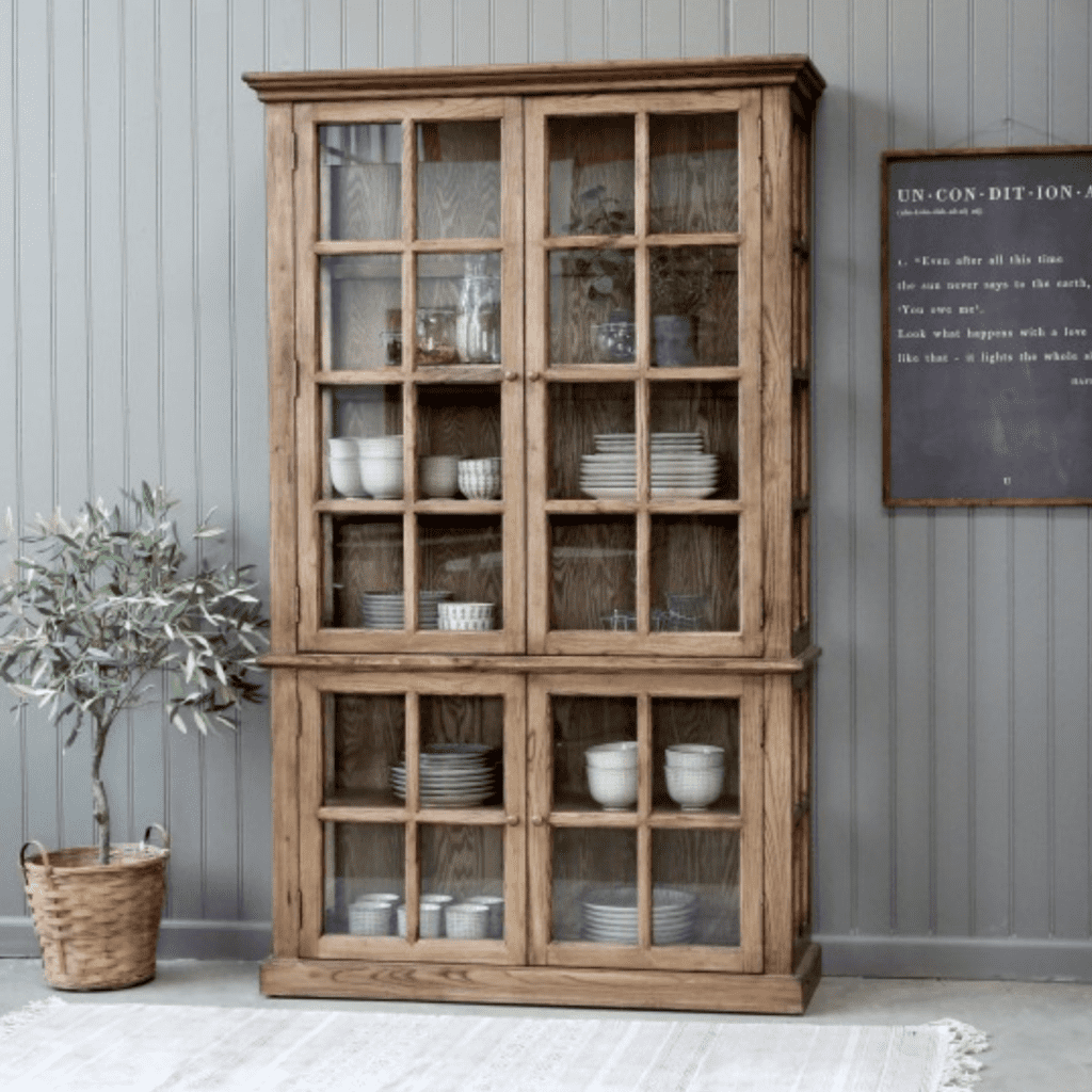 Chic Antique Wood and Glass Display Cabinet