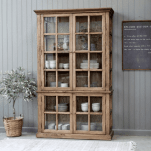 Chic Antique Wood and Glass Display Cabinet. Cottagecore aesthetic.