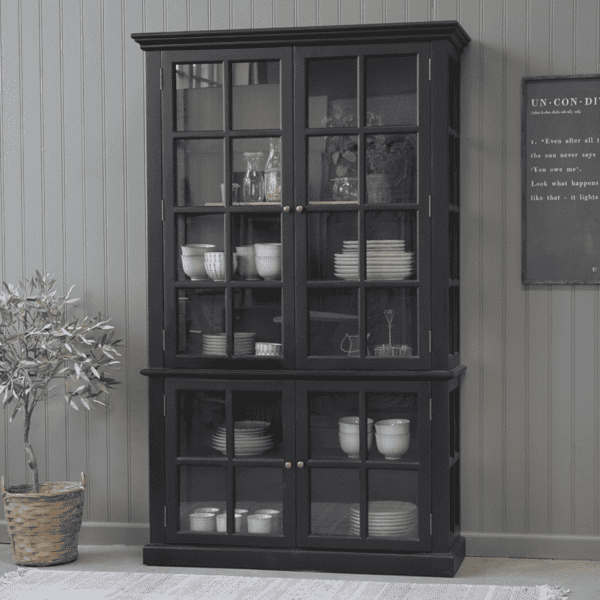 Chic Antique Black Display Cabinet