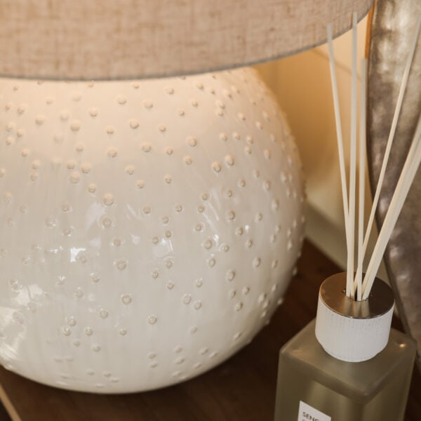 Silver Mushroom Label Ceramic White Dimple Table Lamp