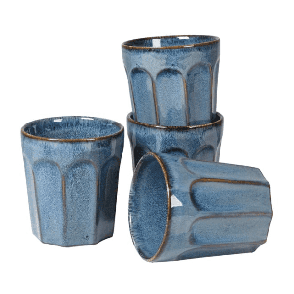 Silver Mushroom Label Blue Stoneware Mugs - Set of 4