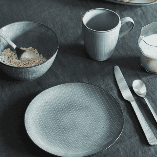 Introducing the Nordic Sea Breakfast Set for Two by Broste Copenhagen. This charming set features a delicate stripe design.