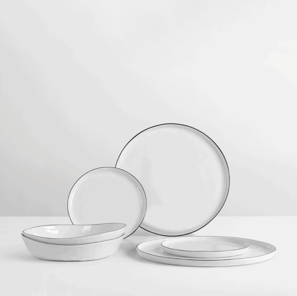 Transform your dining experience with the Salt Dinner Set for Two by Broste Copenhagen.This set includes two dinner plates, two side plates, and two bowls. 
