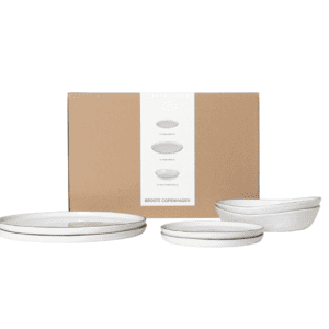Transform your dining experience with the Salt Dinner Set for Two by Broste Copenhagen.This set includes two dinner plates, two side plates, and two bowls. 