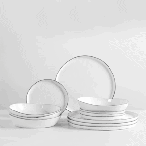 Transform your dining experience with the Salt Dinner Set for Four by Broste Copenhagen.This set includes four dinner plates, four side plates and four bowls. 