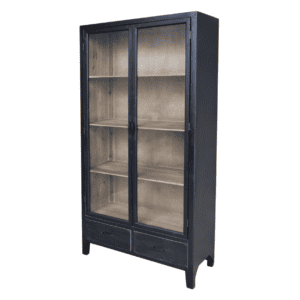 Chic Antique Solid Wood Display Cabinet, black with natural wood interior