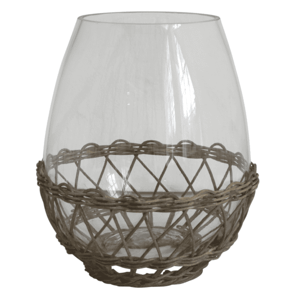 Chic Antique Glass & Wicker Hurricane Candle Holder