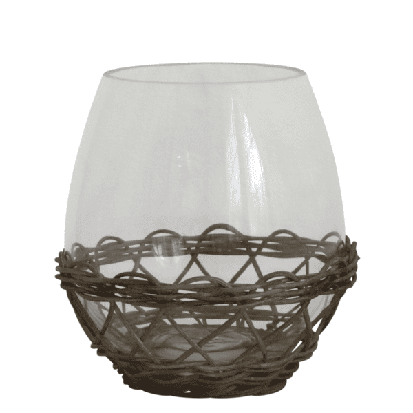 Chic Antique Glass & Wicker Hurricane Candle Holder - Small