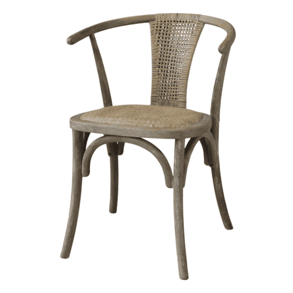 Chic Antique French Dining Chair With Wicker Seat on a white background