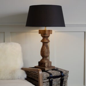 Silver Mushroom Label Wooden Jacques Table Lamp with Shade