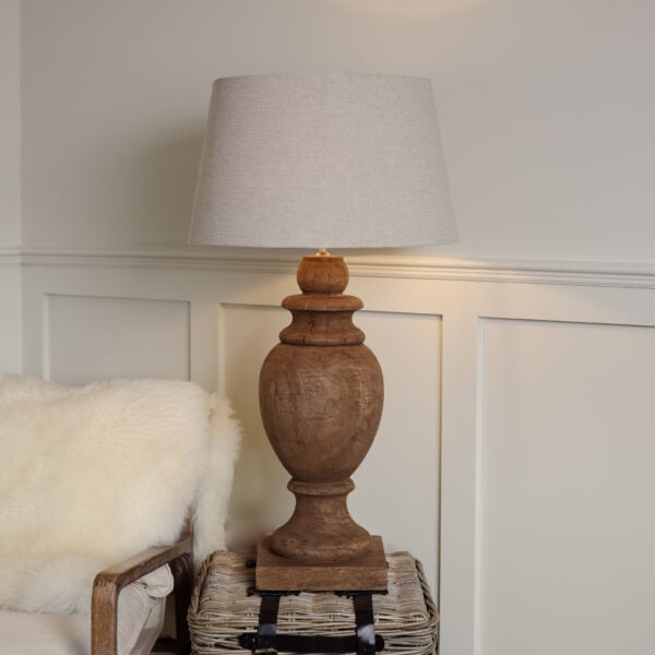 Silver Mushroom Label Wooden Fredrick Table Lamp with Shade