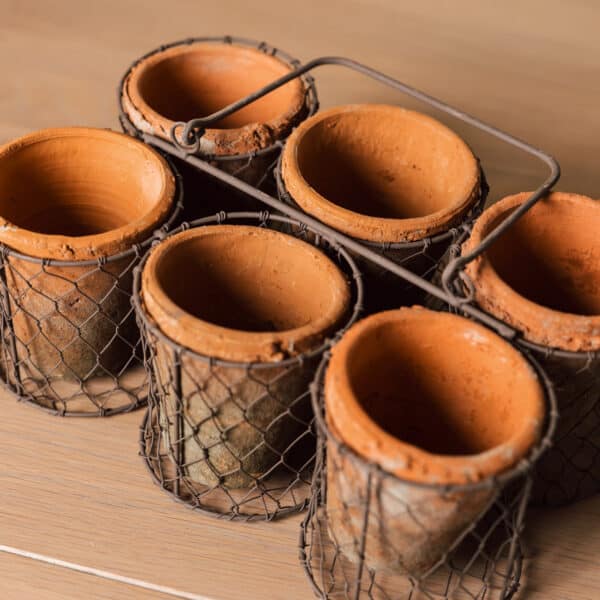Set of 6 Small Pots in basket