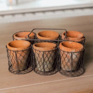 Set of 6 Small Pots in basket