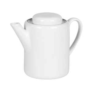 Glazed porcelain tea pot in classic white with a stylish black rim