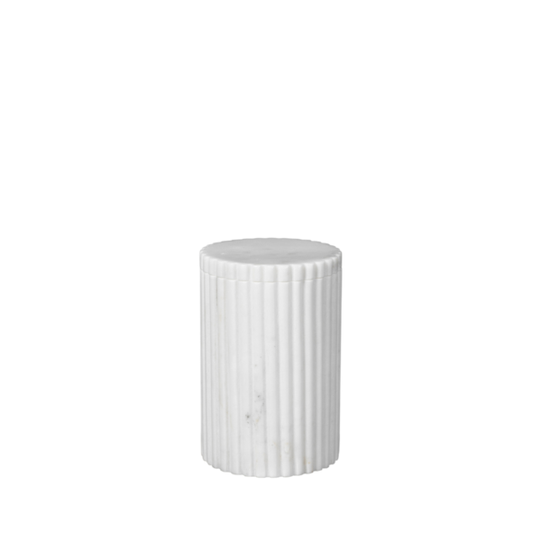 The Platon Canister redefines storage with its clean lines and exquisite marble construction.