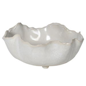 A white wavy bowl, crafted by premium ceramic. Makes the perfect centrepiece for your dining table or fruit bowl for your kitchen.