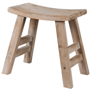 A small rustic stool made from fir wood in a natural tone.
