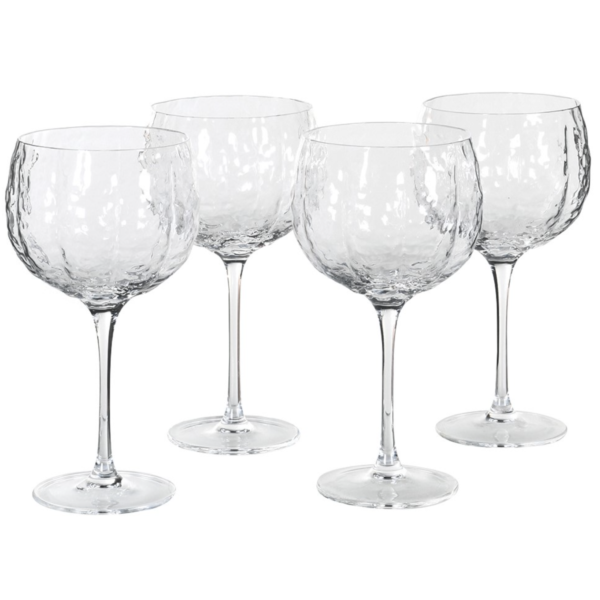 Set of 4 red wine glasses with a textured finish.