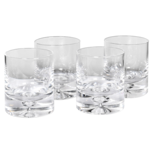 Set of 4 glass tumblers featuring a bubble design at the base.