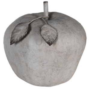 Resin apple decoration in a sleek grey hue.