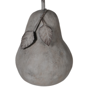 Resin pear decoration in a sleek grey hue.