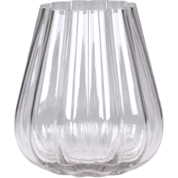 This Glass Vase with Grooves is a stunning addition that combines both modern simplicity with subtle texture.