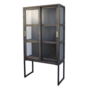 Showcase your treasured items in style with this beautiful display cabinet with sliding doors. Made from Pine wood, MDF, Fir wood, Iron and Glass.