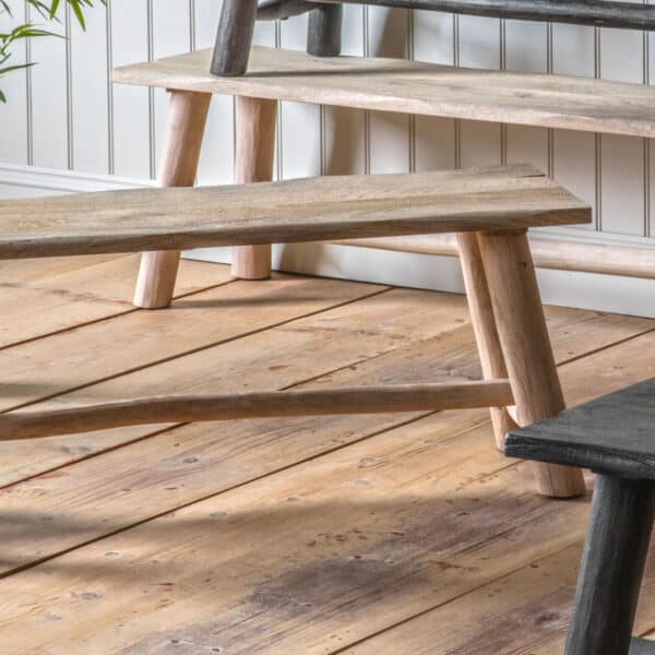 Made from Eucalyptu & mango wood this Bench has a soft natural finish, with rustic turned legs and a natural edge on the top for a country feel