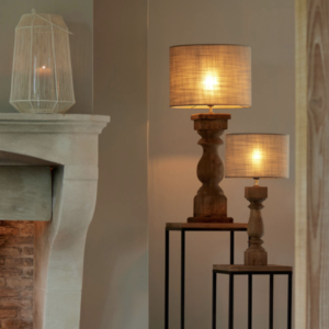 This beautiful table lamp is made from mango wood and finished in a 'weathered barn' colour. Lampshade not included.