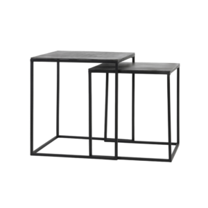These two side tables are made from aluminium and steel, giving the tables an industrial appeal. The smaller table neatly slots inside the larger one.