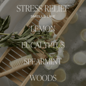 Our Stress Relief candle is an invigorating yet relaxing scent. The top notes of lemon and orange keep it bright and fresh while the eucalyptus and spearmint balance it out to be calming as well.