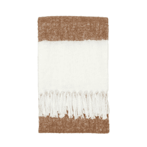 With a stylish cream and tan two tone stripe, this soft faux mohair throw with fringing detail is perfect for adding some cosy charm to your home.