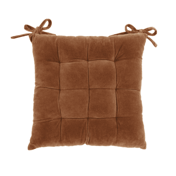 Sumptuous velvet cushion in a stylish tan tone with natural linen reverse.