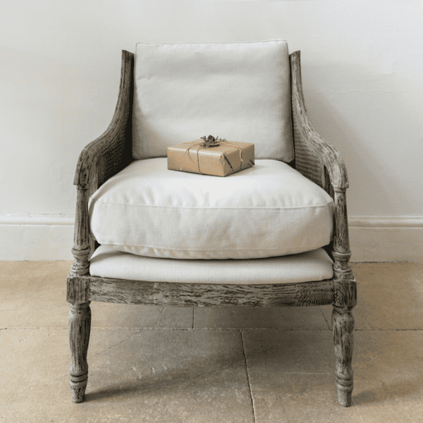 Silver Mushroom White Washed Rattan Armchair