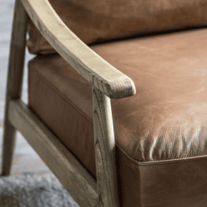 Silver Mushroom Mid-Century Ash Wood Armchair in Leather