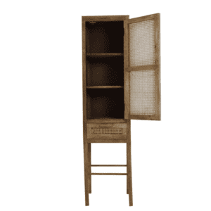 NIPAS Wood Brown Cabinet with Drawer with open rattan door