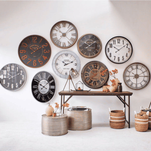 Akron Brown Wall Clock with a variety of other wall clocks