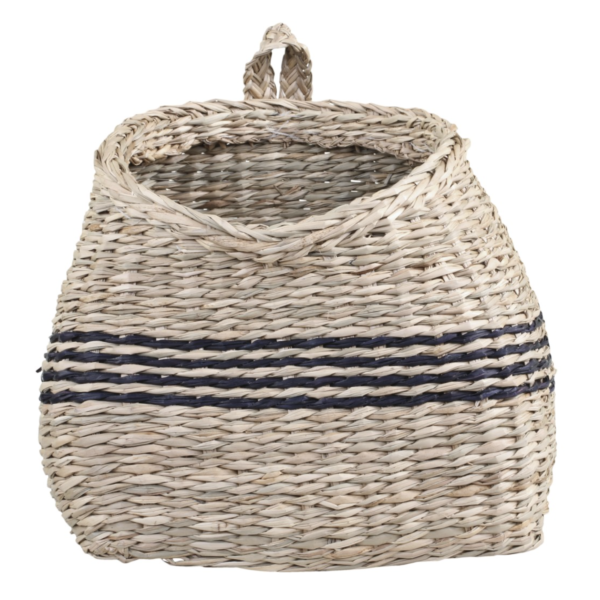 Large Hanging Wall Basket Neutral Seagrass With Stripes Product Image