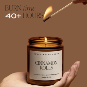 Cinnamon Rolls Soy Candle Product Image With Burn Time
