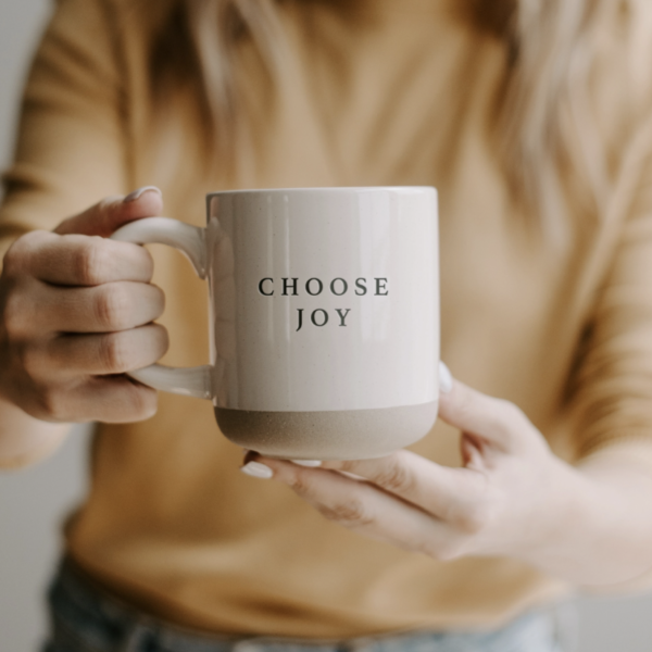 Choose Joy Stoneware Mug Product Held Up