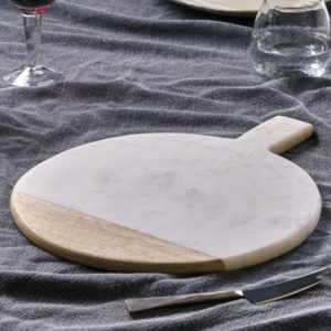 Nkuku Bwari Round Marble Board On Textured Table Cloth