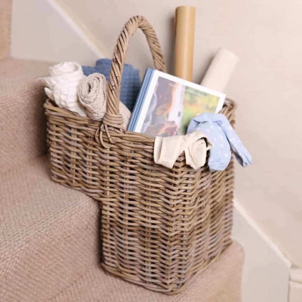 Woven stair basket.