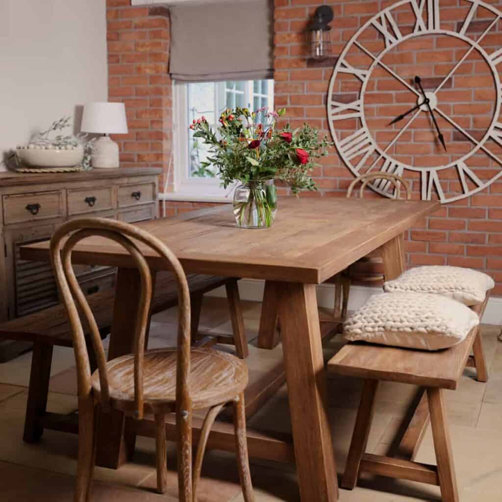 Farmhouse dining table and chairs.